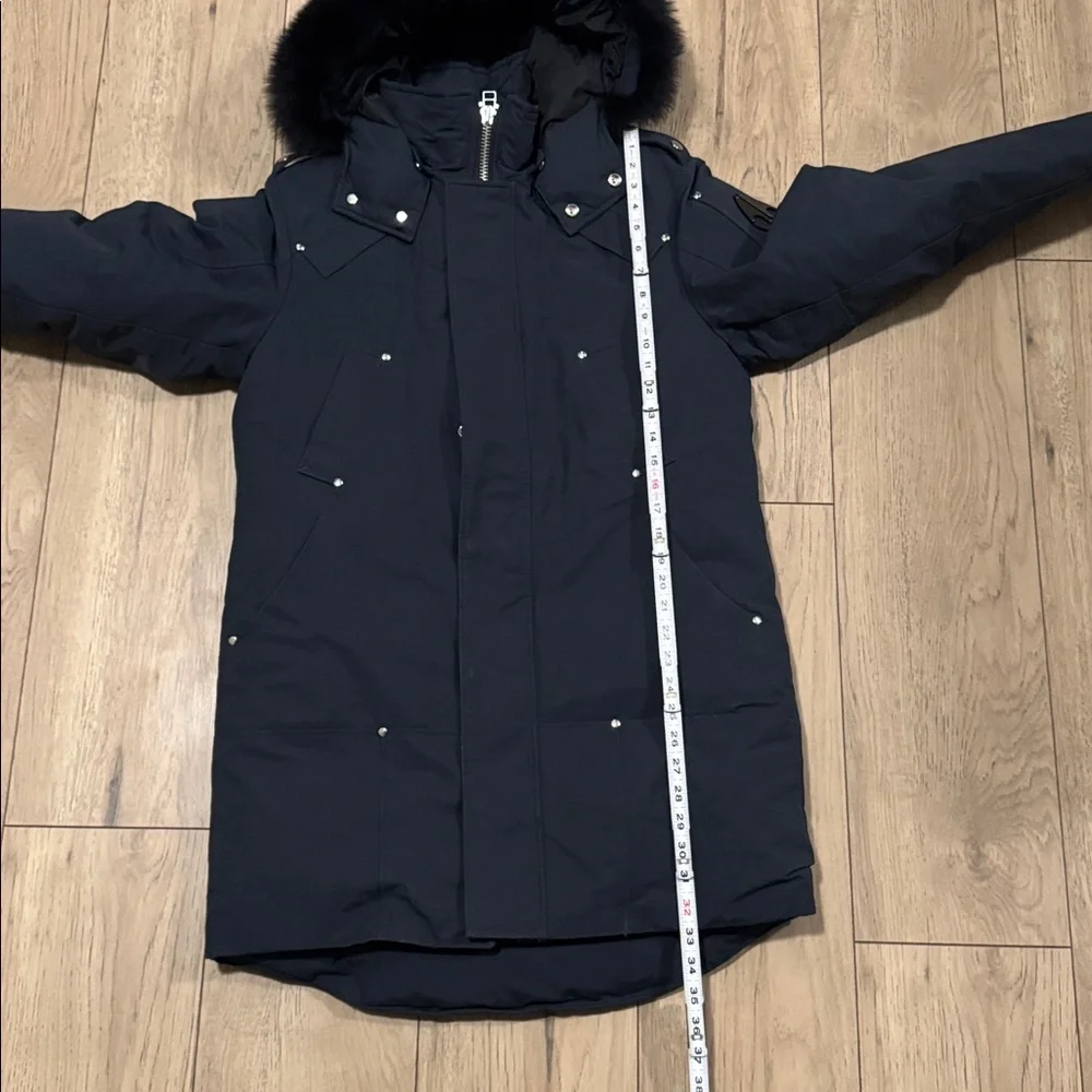 Moose Knuckles Shearling Trim Navy Blue Winter Parka Men’s Medium Authentic
